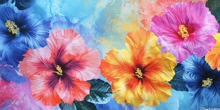 绚丽多彩的扶桑花画作