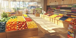 超市内琳琅满目的新鲜水果