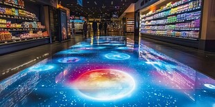 梦幻星空超市地面互动投影