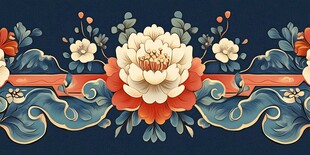 中式牡丹花卉边框纹饰