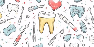 手绘牙科工具与牙齿图案