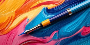 多彩颜料上的精致钢笔