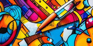 多彩涂鸦风火箭艺术图案