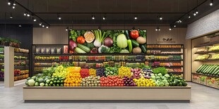 超市内丰富多样的果蔬陈列