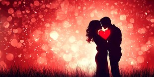 浪漫情侣爱心剪影背景图