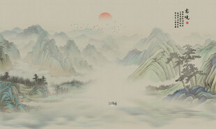 新中式水墨国画山水背景墙壁画