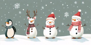 圣诞雪地中的可爱萌物