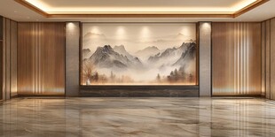 中式山水风豪华大厅背景墙