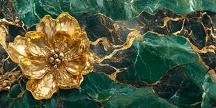 金花朵绽于绿纹玉石之上