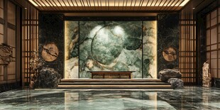 中式奢华大厅大理石背景墙