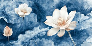 蓝调水墨风荷花雅致图景