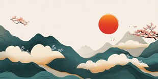 日出山峦间 云绕花枝俏