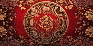 中式古典红金花卉纹理图案