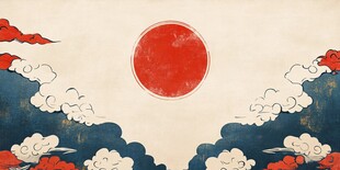 红日映云中式传统美景