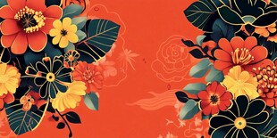 喜庆花卉插画 色彩艳丽