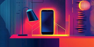 炫酷手机置于霓虹氛围中