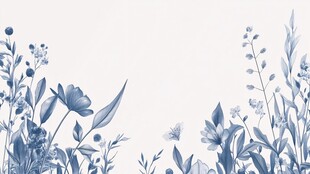 蓝调花卉边框插画背景图