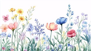 水彩绘烂漫花卉花境