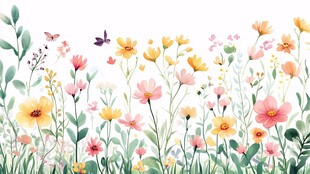 春日烂漫花卉边框插画