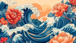 海浪牡丹共绘东方诗意