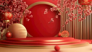 中式喜庆场景 红色舞台布置