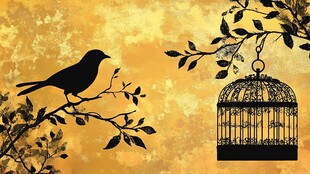 笼外飞鸟与笼的剪影画面