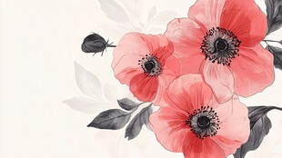 水彩风粉红花朵与小虫