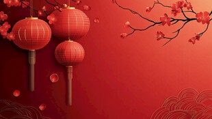 喜庆红灯笼配红梅背景