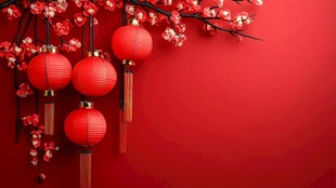 红灯笼映红梅喜庆氛围浓