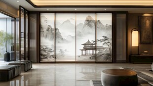 中式客厅山水屏风雅致空间