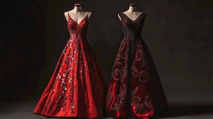 华丽红裙礼服展示