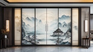 中式山水意境移门装饰画