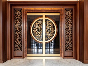 中式雕花双开实木大门