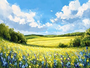 春日花海田园风景图