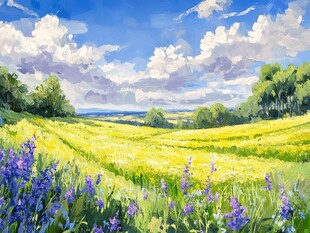 夏日花海田园风光美景