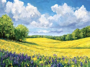 夏日田野风光油画美景