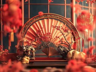 中式典雅折扇节庆装饰