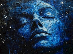 蓝色梦幻星空下的沉睡面容