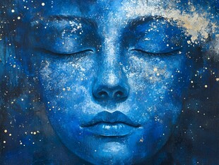梦幻蓝色星空人脸油画