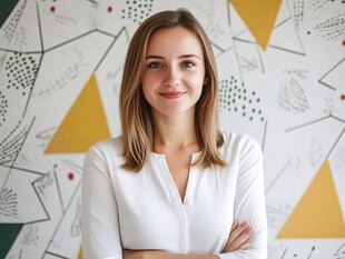 自信微笑的白衣女士