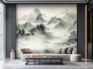 中式山水客厅壁画装饰