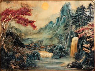 旭日映山景 红树伴飞瀑