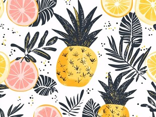 热带水果与植物图案设计