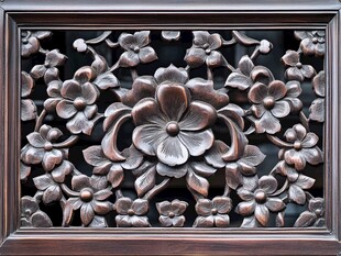 雕花木板 精美花卉木雕图案