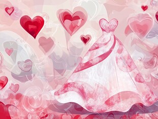 梦幻粉色爱心婚纱插画