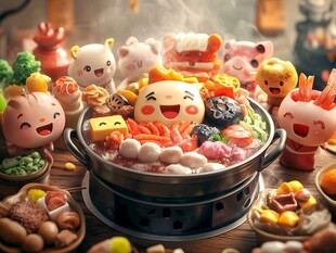 可爱萌趣的卡通火锅盛宴