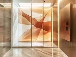 现代艺术玻璃装饰的电梯间