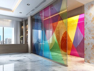 多彩几何玻璃隔断室内空间