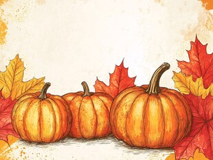 秋日南瓜与枫叶插画背景