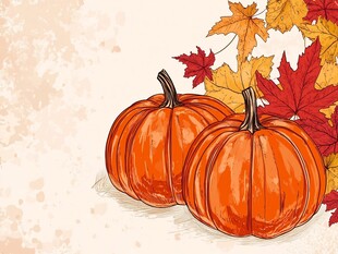 秋季南瓜与枫叶插画